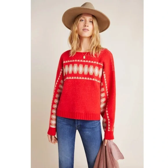 Anthropologie Tinsley Premium Cashmere Intarsia Knit Sweater Size XS Sweaters